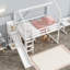 Lit mezzanine simple en bois avec glissoire, tablettes de rangement et lumière, blanc-1379735258