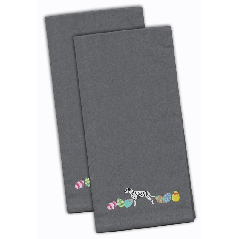 Cotton Embroidered Tea Towel Kitchen Towel, Gray, 28" H x 19" W x 0.1" D