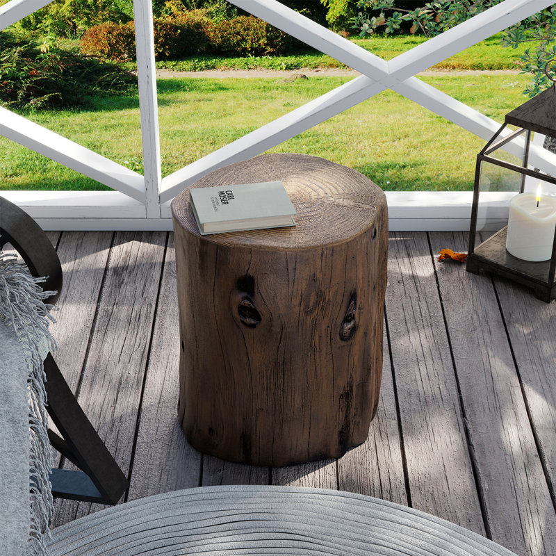 Chariese 15'' Outdoor Concrete Side Table, Dark Brown, 1