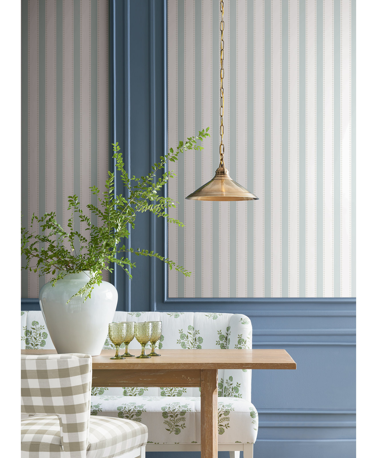 Awning Stripe Wallpaper Double Roll, Light Blue