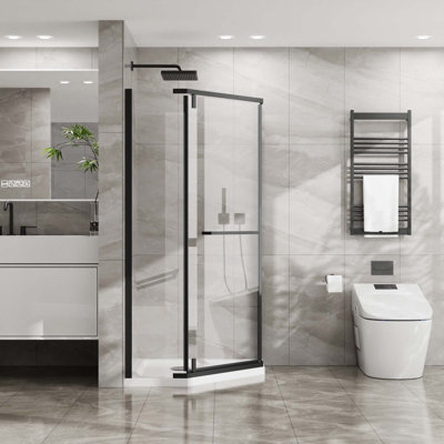 Neo-Angle Frameless Shower Door,Corner Shower Enclosure With Clear SGCC Tempered Glass Pivot Shower Door