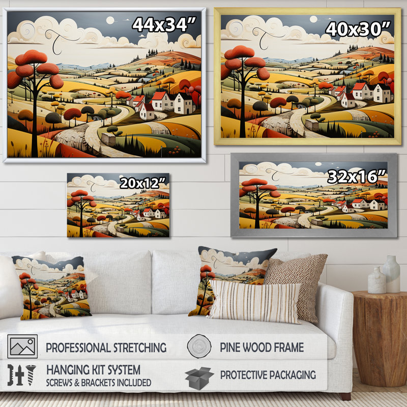«Country Side De Stijl Lansdcape - campagne», reproduction d'art sur toile, Toile tendue, H 12 po x l 20 po x P 1 po