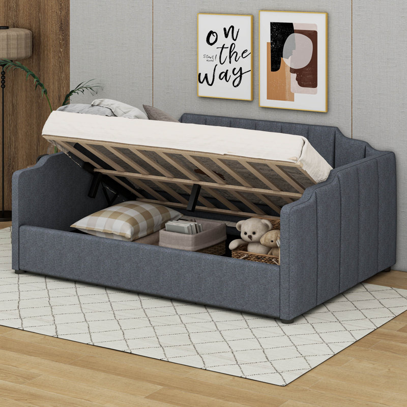Upholstered Daybed With Underneath Storage, Full, Gray