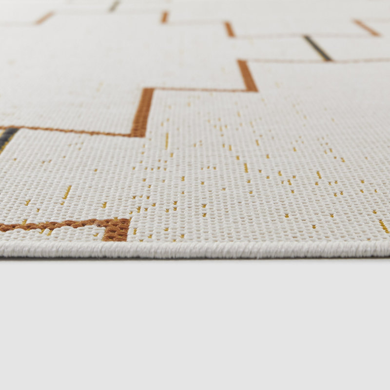 Large Rectangular Red and Beige Synthetic Braided Rug