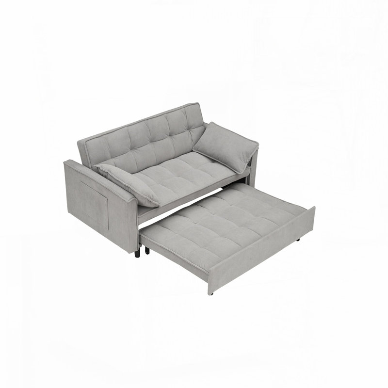 Corduroy Upholstered Convertible Sleeper Sofa, Gray Corduroy