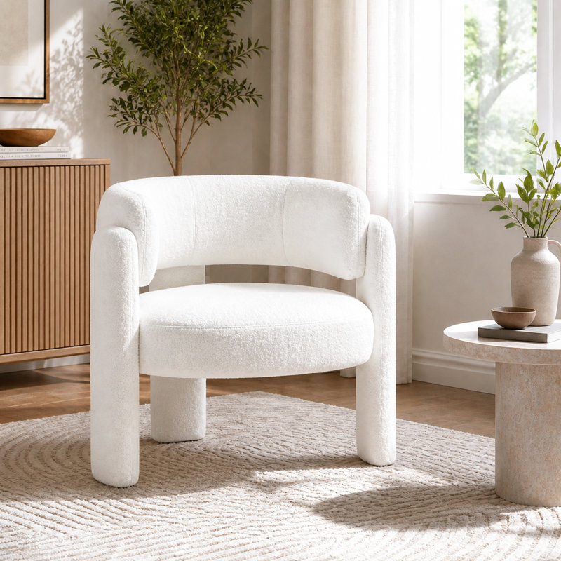 Fauteuil d'appoint demi-tonneau 33 po, Tissu crème