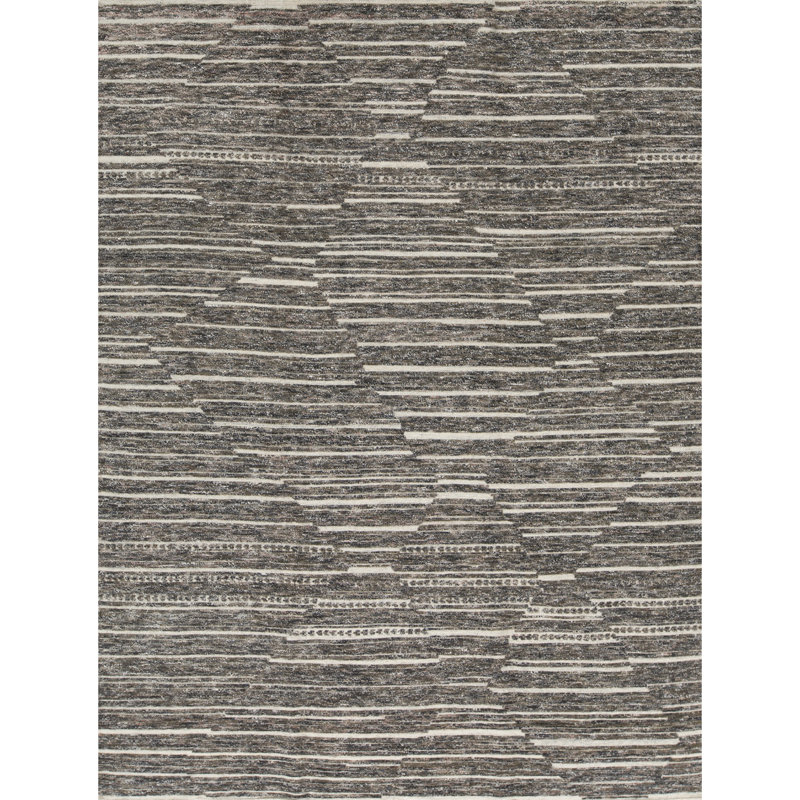Striped Area Rug in Gray/Ivory, Rectangle 9' x 12'