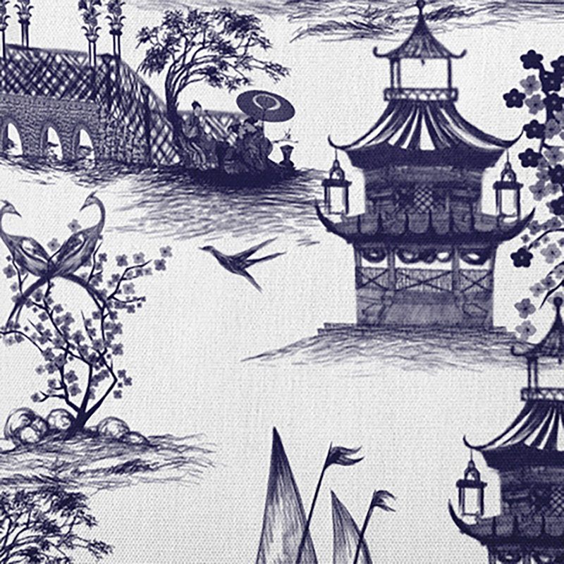 Toile Reversible Throw Pillow, Navy Blue