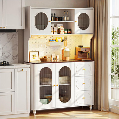 Kitchen Cabinet, Kitchen Cupboard with LED & Power Outlet, Kitchen Unit