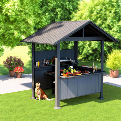 Pavillon de jardin en acier moderne avec rangement, 9,4 x 6,2 pi pour patio