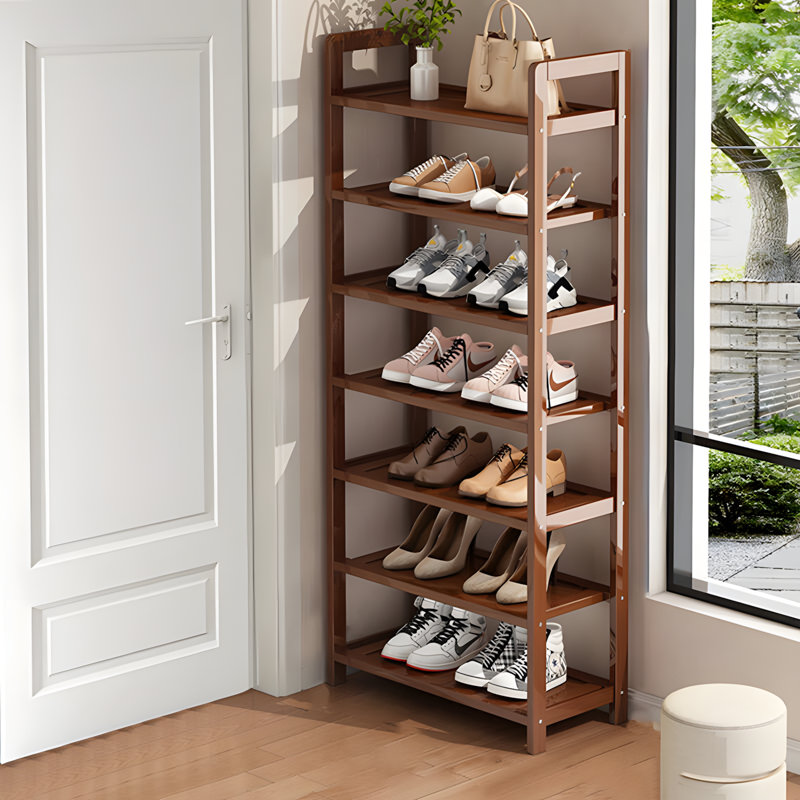 Bamboo Entryway Shoe Rack, Multi-Layer Dust-Proof Shoe Storage For Home And Dorm, Compact Design, Tea Color