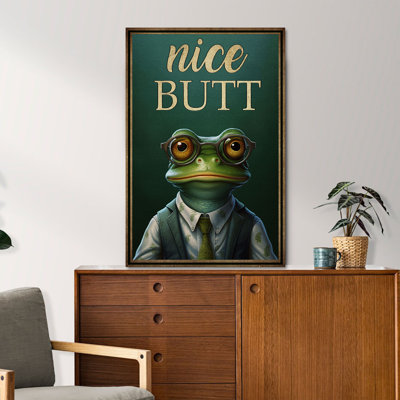 A Frog - Nice Butt Gallery Wrapped Canvas - Frog Illustration Decor, Green Living Room Decor