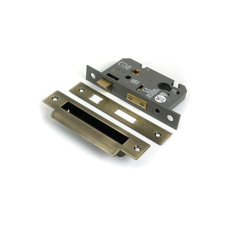 Polished Bronze 3" Euro Profile Sash Lock, Aged Brass