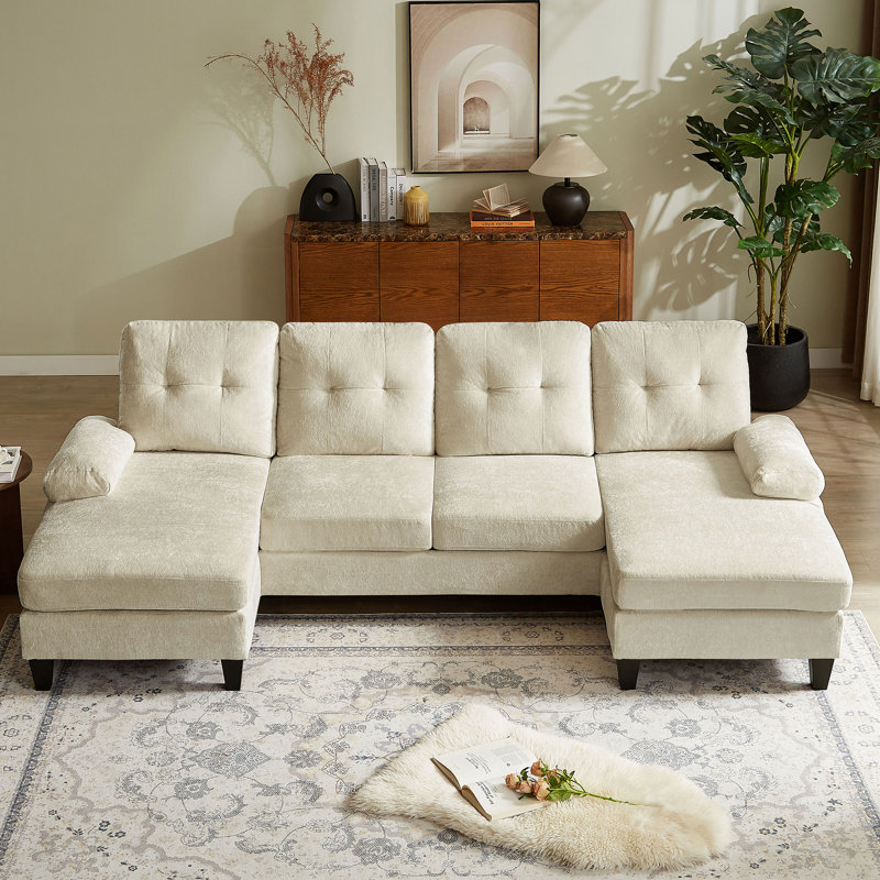 Canapé modulaire en U 105 po avec méridienne double 105 po, Chenille beige