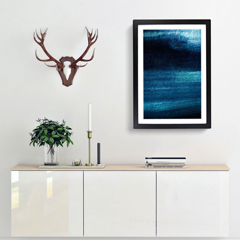 Midnight Blue in Abstract - Picture Frame Graphic Art Print, 87cm H x 62cm W x 2cm D, Black Framed