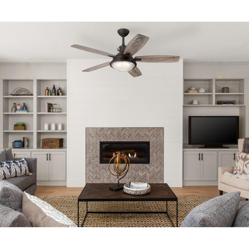 Ventilateur de plafond à DEL 5 pales 52 po avec télécommande et ensemble d'éclairage inclus
