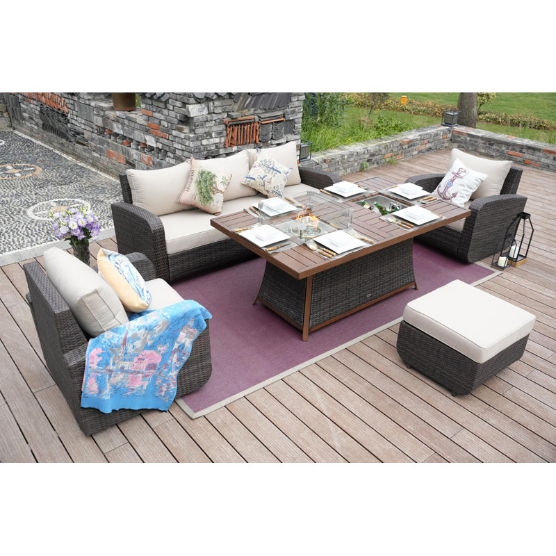 Hartraud 6 - Person Patio Conversation Set with Cushions, Brown