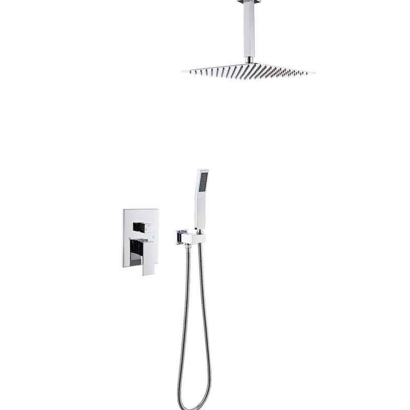 Contemporary Bathroom Faucet System - Wall Mounted Rain Shower Head And Valve With Rainfall Trim, Silver