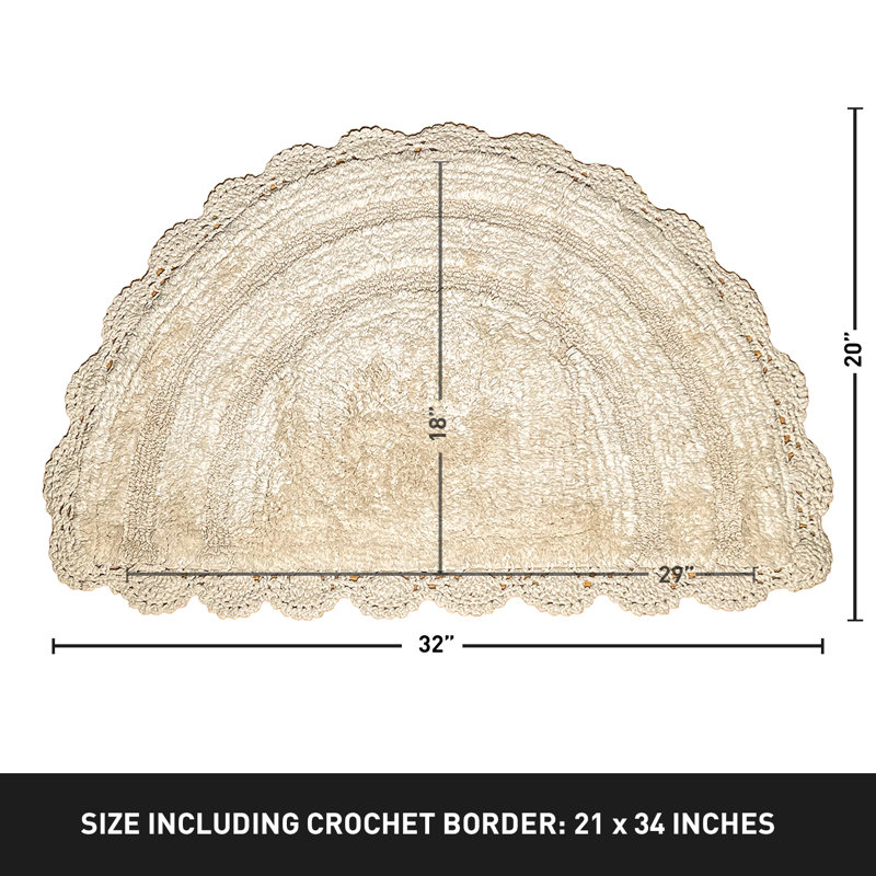 Ivory Cotton Handcrafted Crochet Semicircular Bath Mat