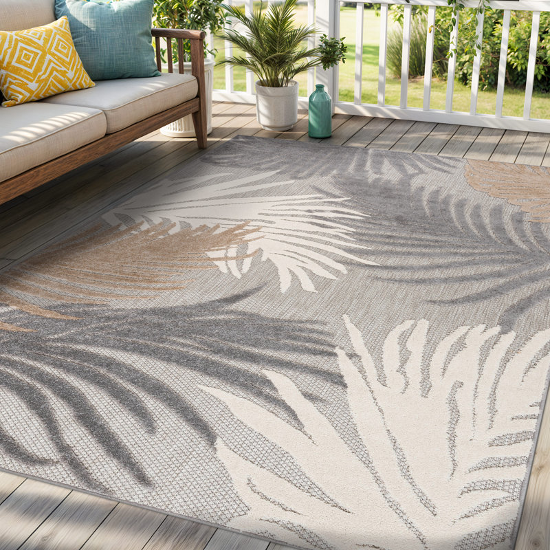 Hernandez Floral Indoor & Outdoor Area Rug, Rectangle 7'10" x 10', Beige/White/Gray
