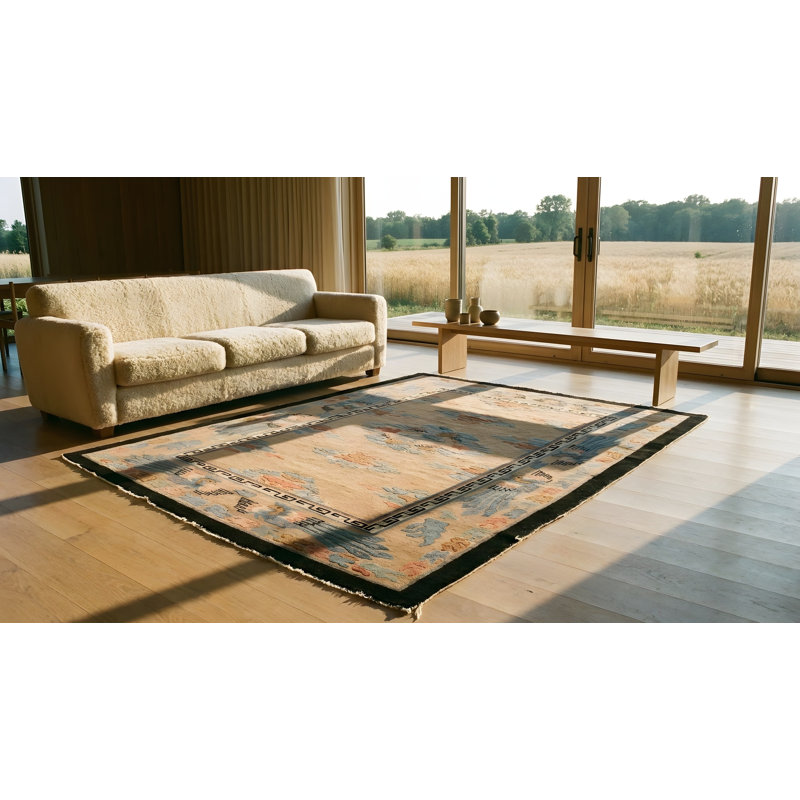 Antique Art Deco Small Scatter Size Wool Beige Rug