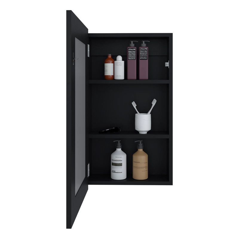 Armoire à pharmacie à miroir étroit H 25,7 po x l 15,7 po Juno, une porte avec trois tablettes intérieures pour la salle de bain et la cuisine