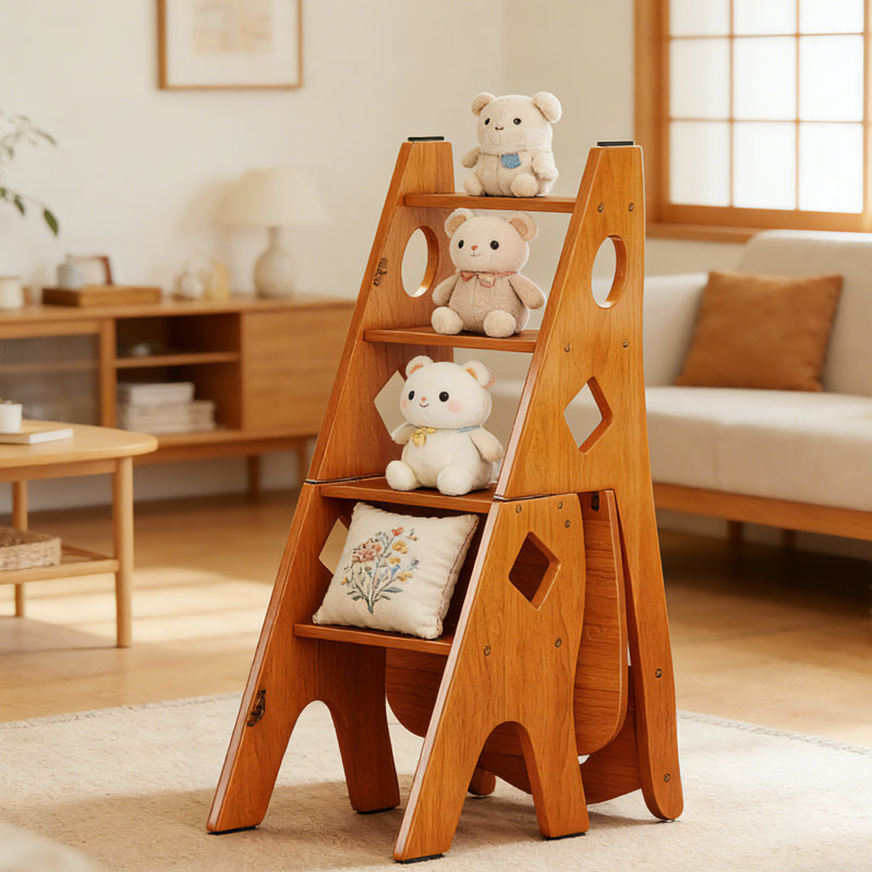 Chaise pliante multifonctionnelle en bois massif avec verrou de sécurité