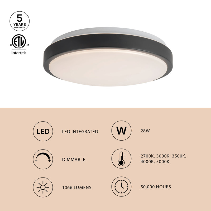 Yanis 16-in Black dimmable LED Flush Mount, Matte Black