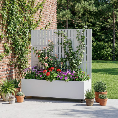 Metal Planter Box with Trellis with Wheels