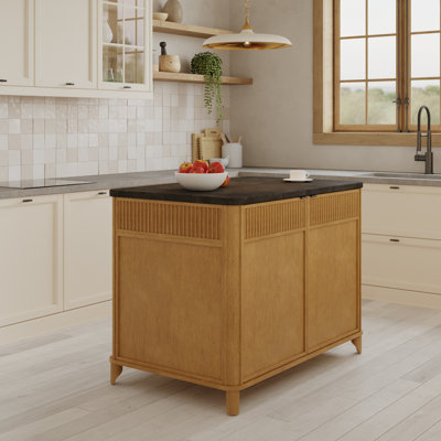 Kathryne Kitchen Island 48" Black Quartz Countertop by Lark Manor