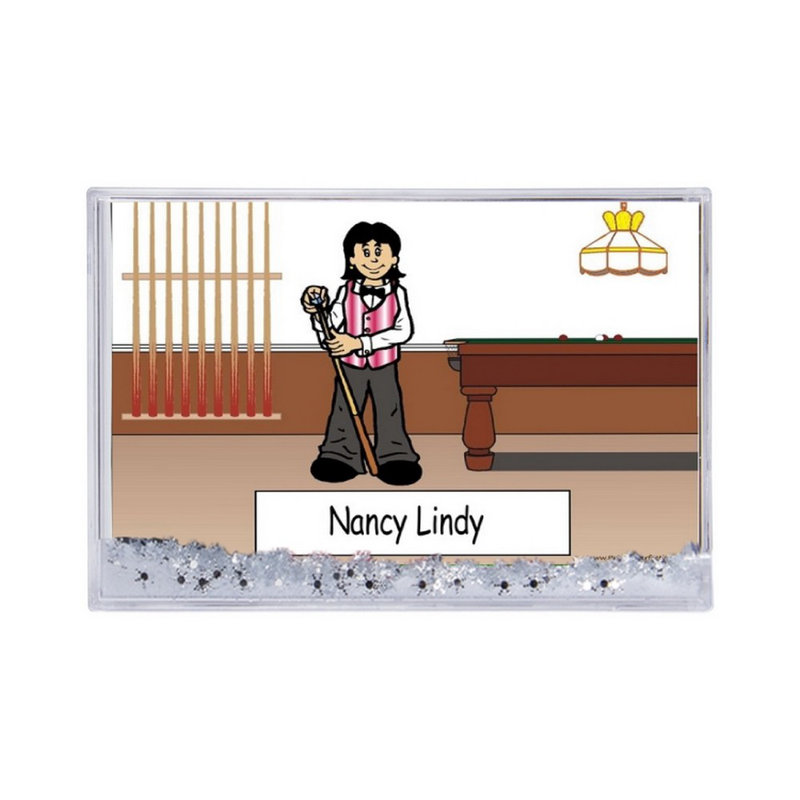 Personalized Pool Player, Billiards - Female Snow Globe Frame Gift  6" x 4", Yes, 2.5" H x 3.75" W x 1" D
