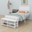 Lit plateforme simple en métal avec tablettes de rangement à deux niveaux, armoire de rangement en bois, structure en métal durable avec surface de revêtement douce-2113888173
