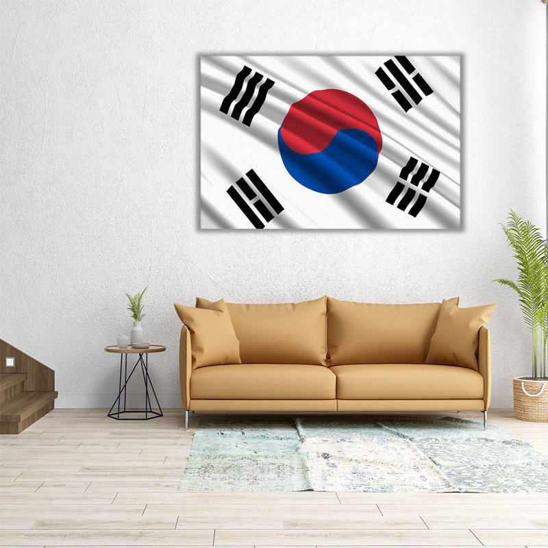Drapeau sud-coréen flottant - reproduction d'art sur toile, H 16 po x l 24 po