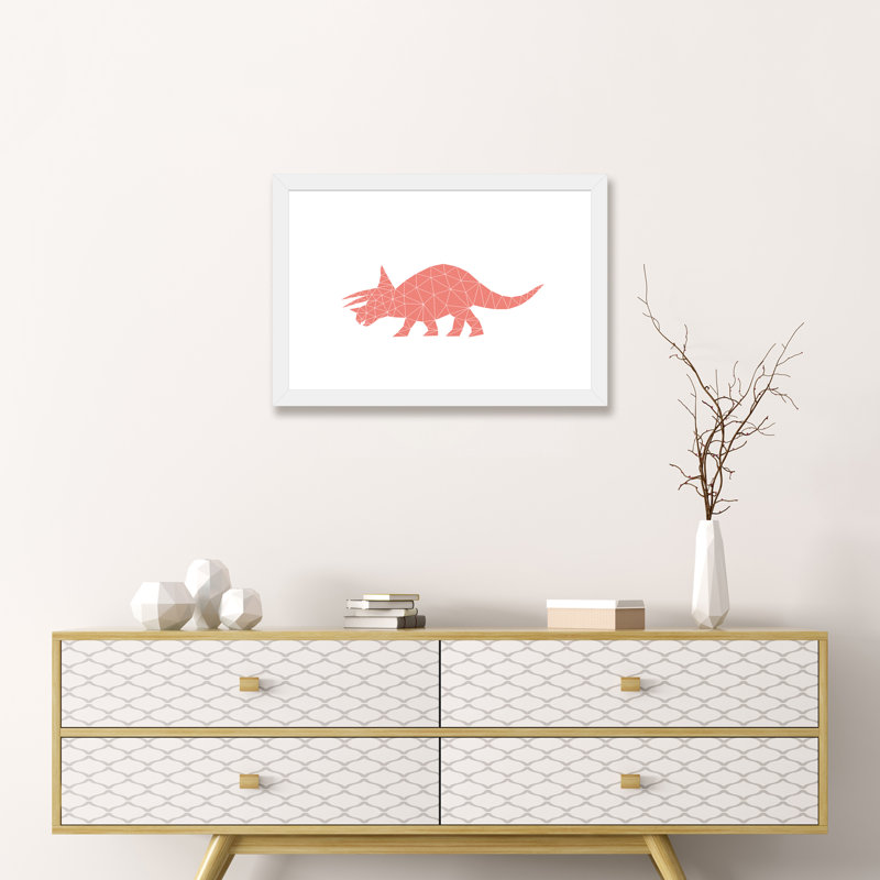 Geometric Dino Triceratops - impression d'art graphique, H 16 po x l 24 po x P 1 po, Papier encadré blanc