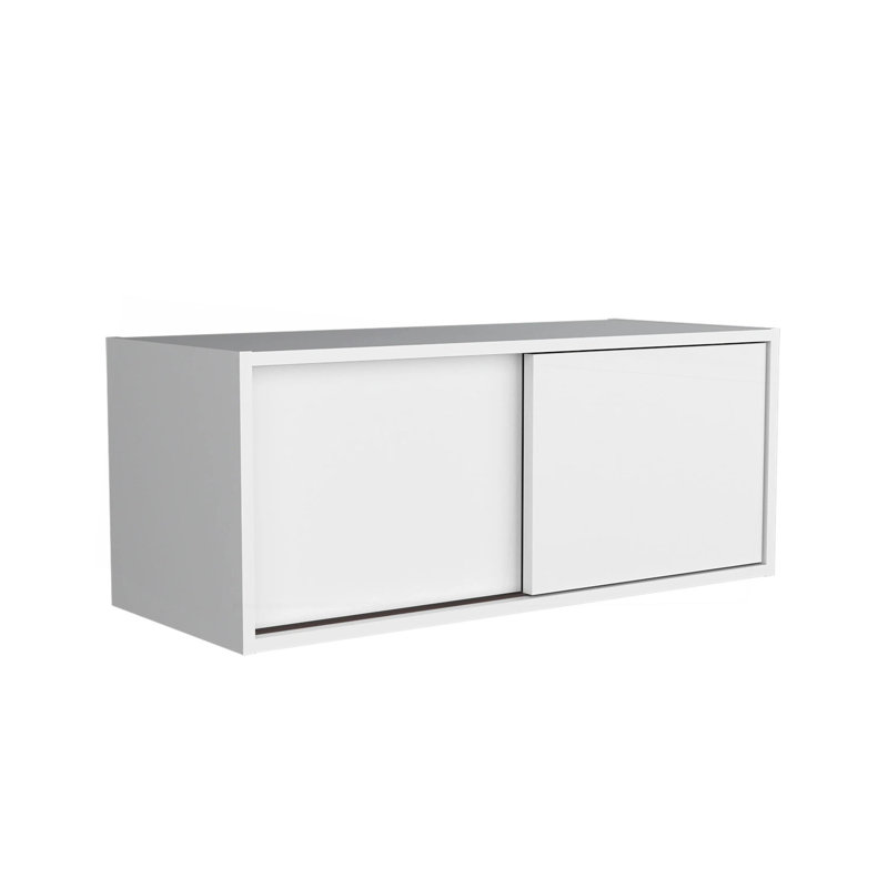 Floating Cabinet With Sliding Door, White
