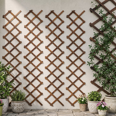 Ensemble de 4 panneaux de treillis en bois extensibles, treillis mural réglable pour plantes grimpantes et plantes à air, support de présentation vertical pour l'intérieur, le patio et l'ornement de jardin extérieur