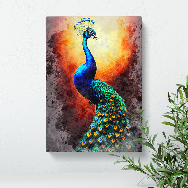 Peacock In Watercolour No.3 - Wrapped Canvas, 76cm H x 50cm W x 3cm D
