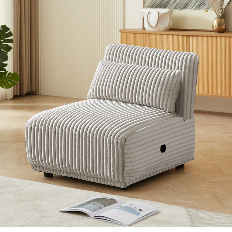 Siège modulaire en laine Chervil, Velours côtelé gris pâle
