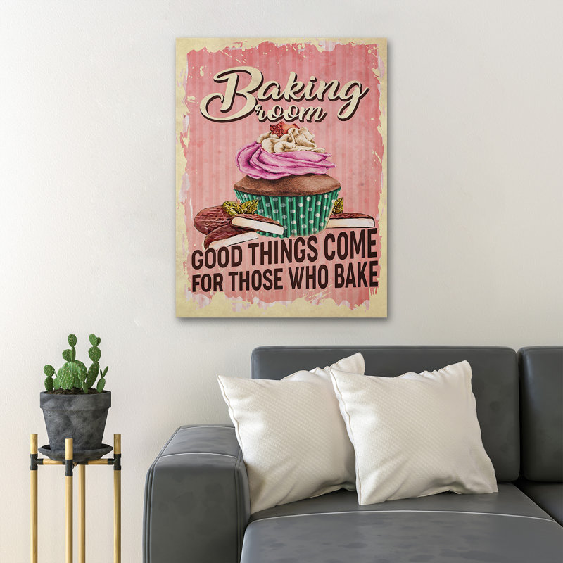 Petit gâteau coloré - salle de cuisson? Toile tendue avec châssis - Illustration de nourriture, décoration de salon rose