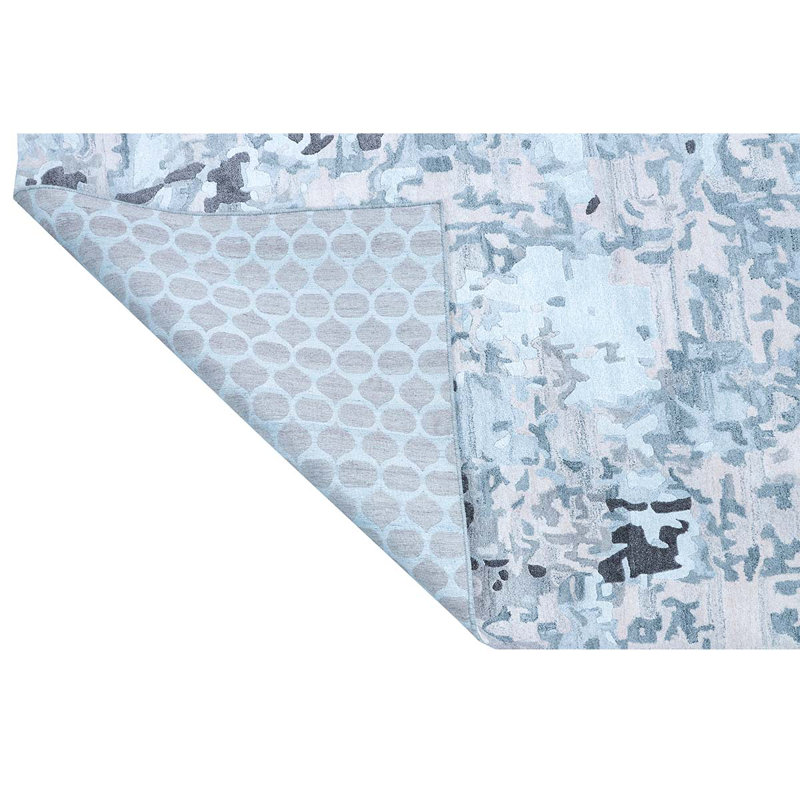 Tapis abstrait noué à la main en turquoise / ivoire, Rectangle 9 pi x 12 pi
