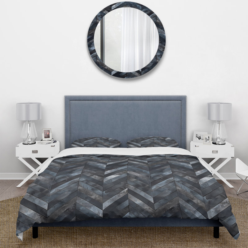 Black Herringbone Print II - Ensemble de housse de couette traditionnel, Housse de couette pour grand lit et 2 taies décor