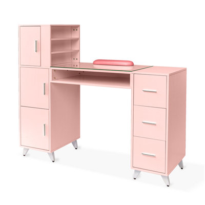 Nail Manicure Table With Glass Top And Wrist Rest