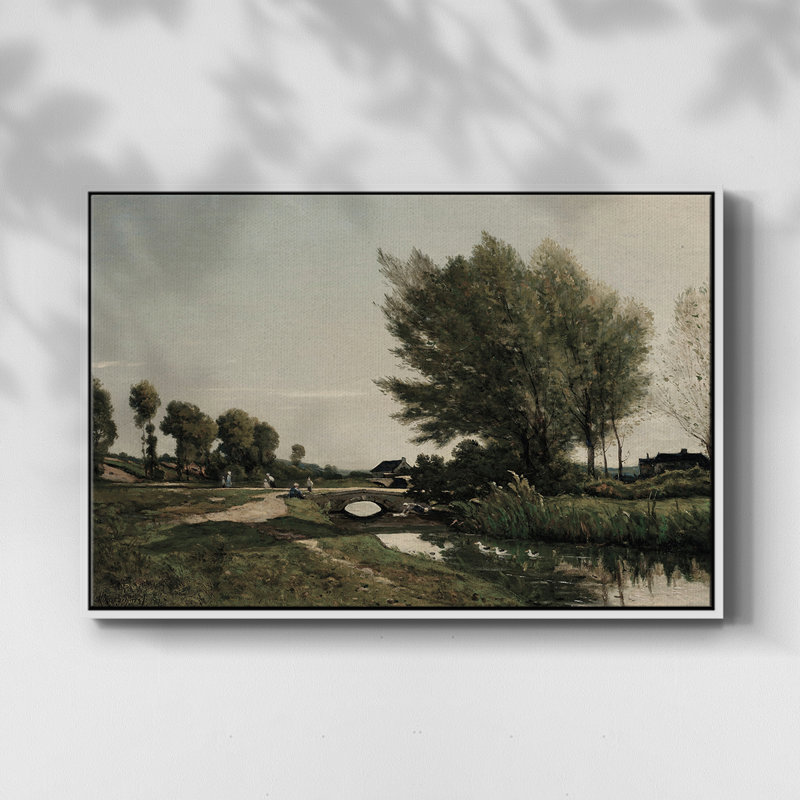 Paysage rétro-CDLXVII, Toile avec cadre blanc, H 41 po x l 27 po x P 2 po