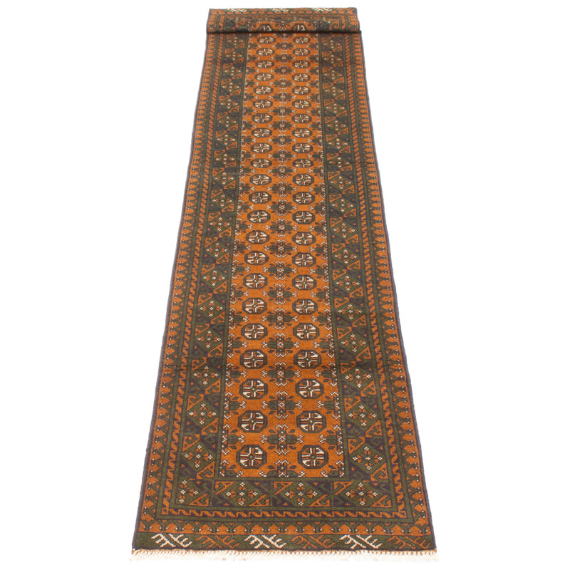 Tapis brun en laine noué à la main de conception unique 2 pi 8 po x 15 pi 11 po Kargahi