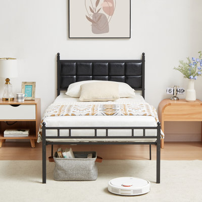 Geneal Upholstered Bed Frame with Faux Leather Tufted Headboard Twin Full Queen Size Bed