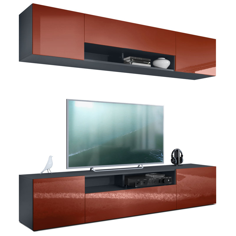 Mcalpine Unfinished Entertainment Centre for TVs up to 60", Anthracite/Bordeaux High Gloss
