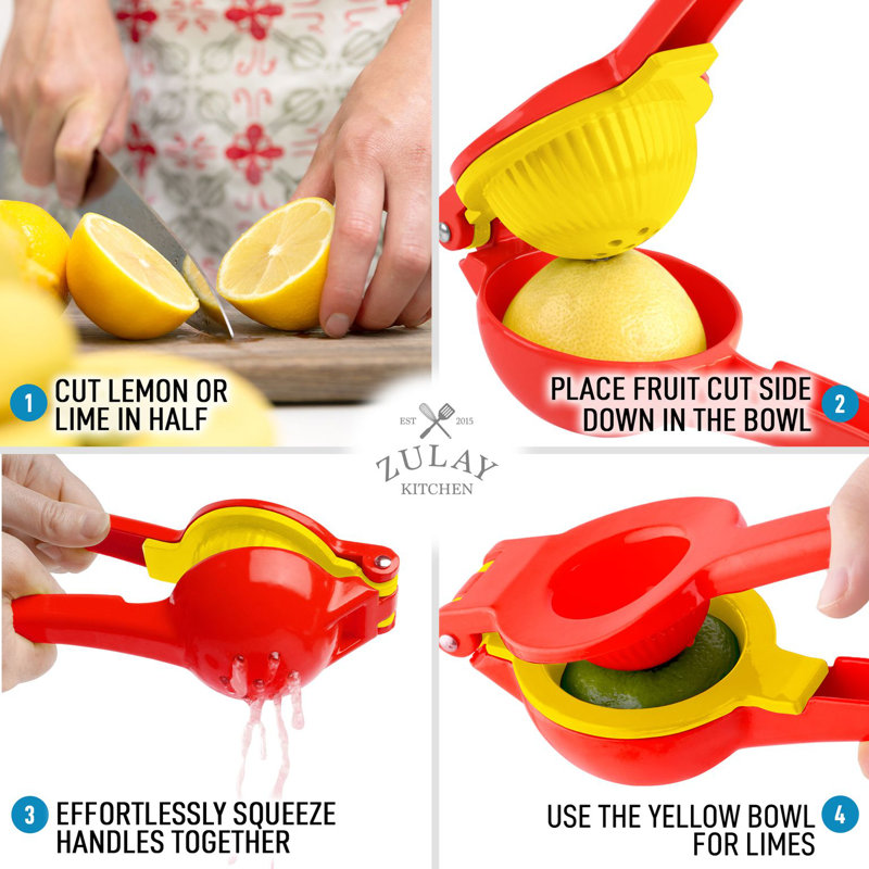 Red and Yellow Aluminum Manual Citrus Juicer with Ergonomic Handle