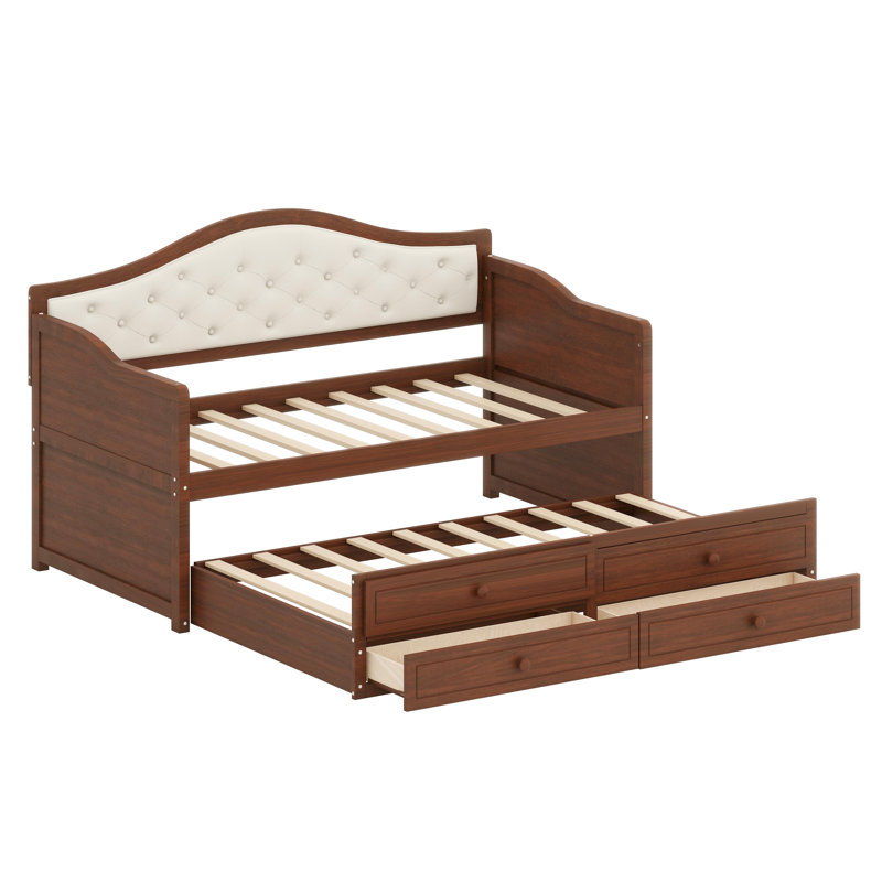 CanapÃ©-lit multifonctionnel avec lit gigogne, tiroirs de rangement et motif capitonnÃ© pour les espaces de vie, Walnut