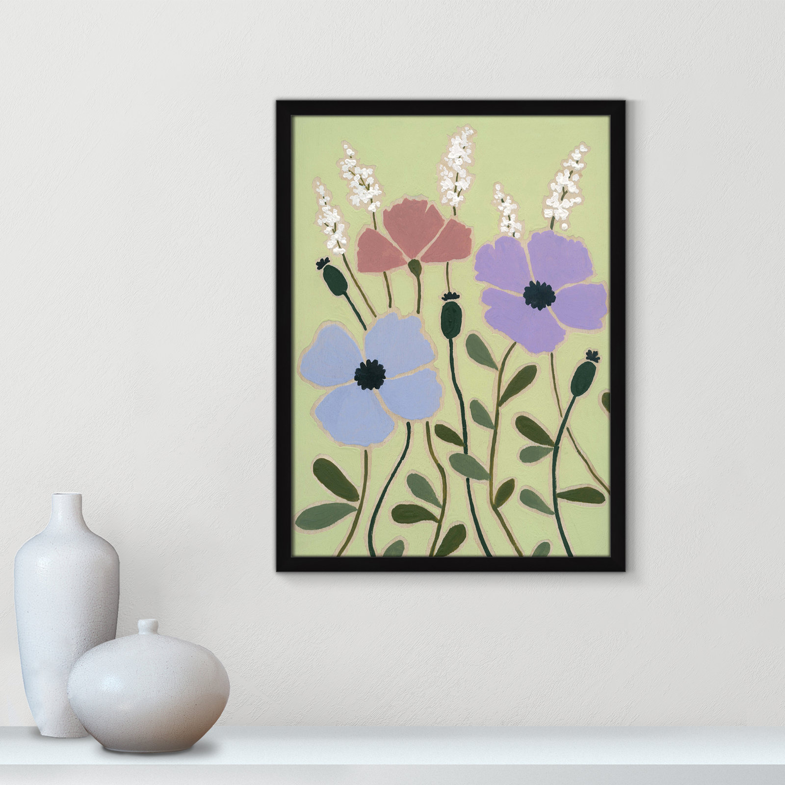 Maura "Woodblock Floral III" Print, Satin Black Framed, 23" H x 17" W x 1.25" D