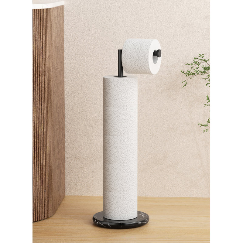 KES 24.8" H Toilet Paper Holder Stand with Weighted Natural Marble Base with Reverse, 18/8 Stainless Steel Tissue Holder for Bathroom, Matte Black